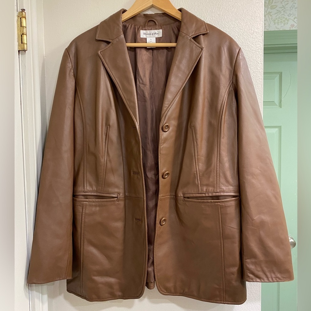 Preston & York Brown Lamb Skin Leather Structured Blazer Large
